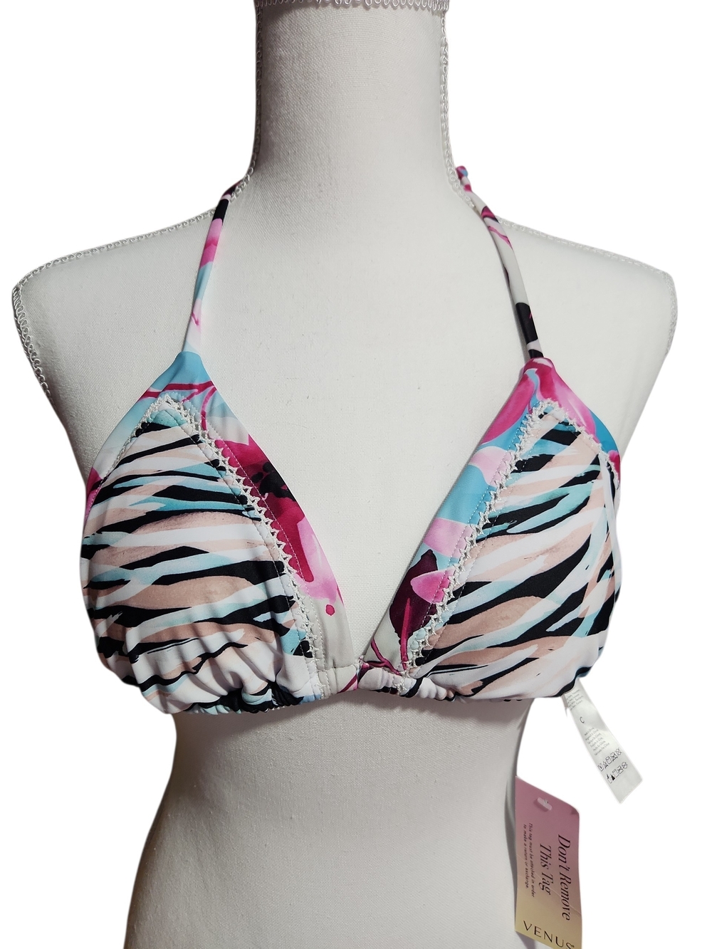 VENUS Pink and Aqua Zebra-Print Triangle Bikini Top